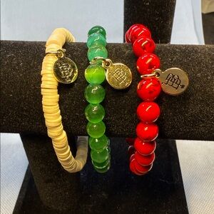 Bourbon and Bowties Bracelet, Green, Red, Cream, Trio and Adjustable